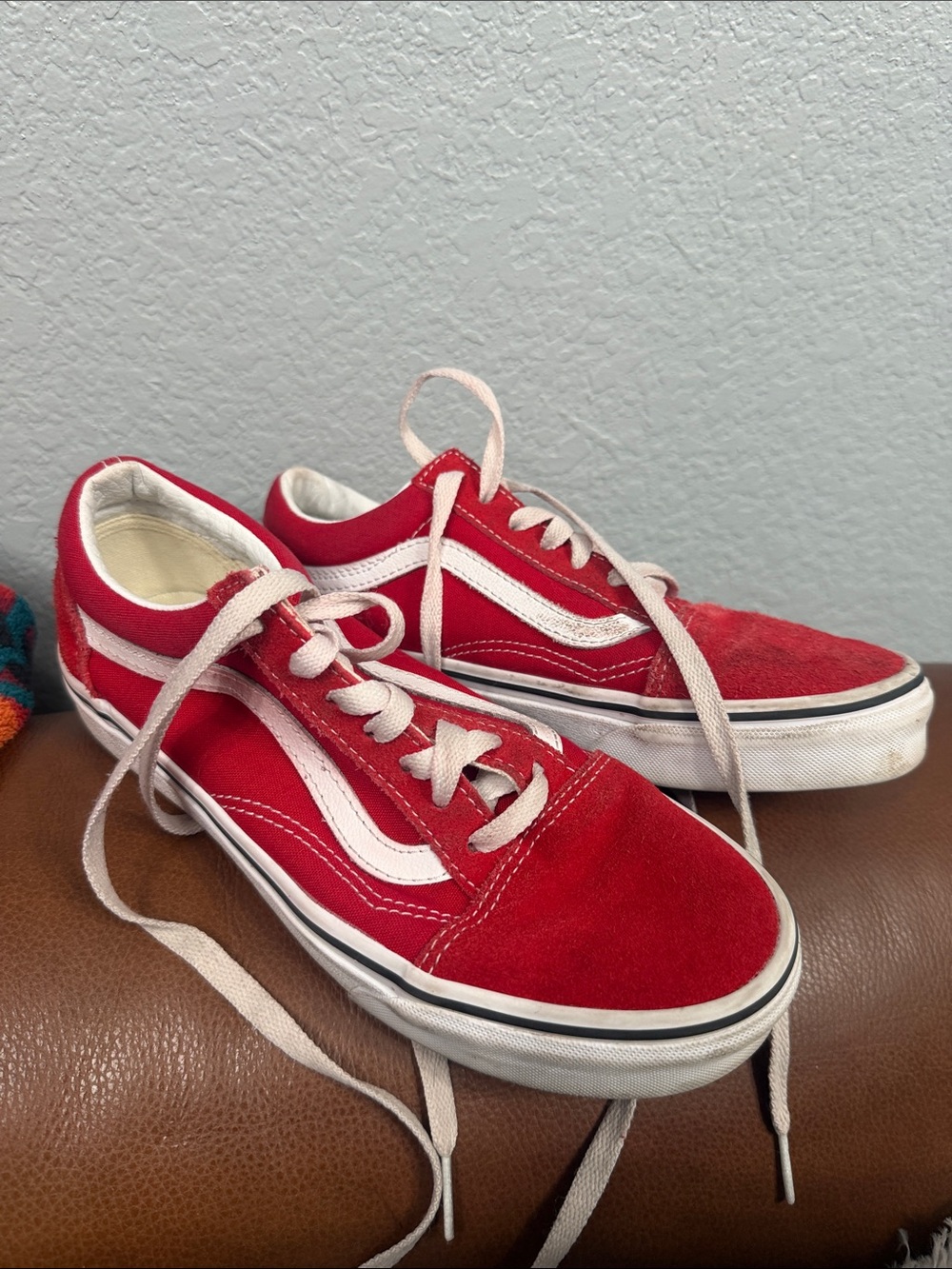 Vans Red Low-Top Sneakers with White Side Stripe